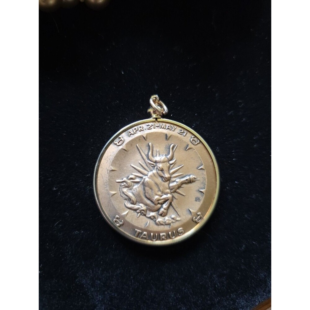 Vintage Zodiac Taurus Pendant 1970s Bronze Medallion Coin